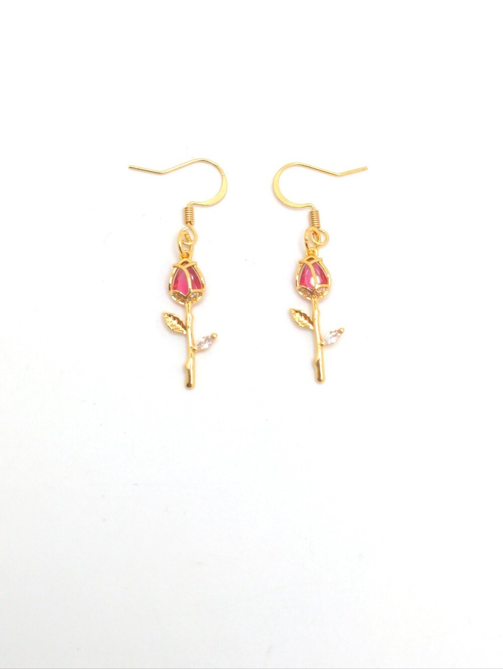 Crystal Rose On Stem, Drop Earrings - Picture 3 of 6